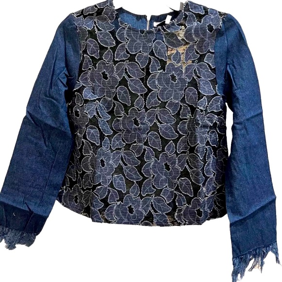 English Factory Denim Sheer Embroidered Flower - Picture 1 of 5